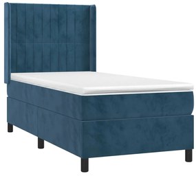 Letto a molle con materasso e led blu scuro 90x190cm in velluto
