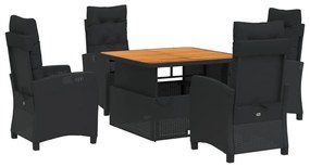 Set da Pranzo da Giardino 5 pz Nero con Cuscini in Polyrattan