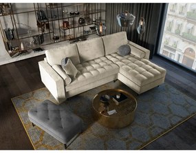 Divano letto angolare in velluto beige, angolo destro Santo - Milo Casa