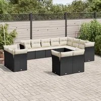 Set Divani da Giardino 12 pz con Cuscini Nero in Polyrattan 3218526