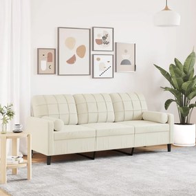 Divano A 3 Posti Con Cuscini Crema 180 Cm İn Velluto /
