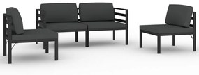 Set divani da giardino 4 pz con cuscini in alluminio antracite