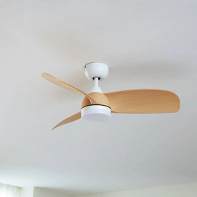 Lindby Ventilatore da soffitto a LED Enon, bianco/legno, DC, silenzioso
