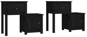 Comodini 2 pz neri 79,5x38x65,5 cm in legno massello di pino