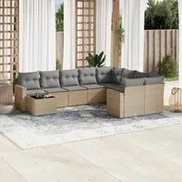 Set Divano da Giardino 10 pz con Cuscini Beige in Polyrattan 3251796