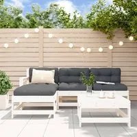 Set Divani da Giardino 5pz con Cuscini in Legno Massello Bianco 3186054