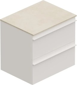Mobile Linea L60 H55 P45 laccato bianco opaco 2 cassetti a chiusura ammortizzata e top gres bianco Creta per lavabo in appoggio
