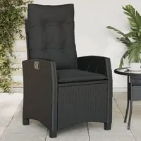 Sedia Reclinabile da Giardino con Cuscini Nera in Polyrattan 365209