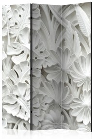 Paravento Giardino di alabastro - fiori e foglie su texture di pietra bianca