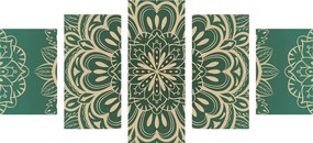 Quadri 5 pezzi – Mandala su sfondo turchese