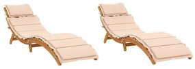 Lettini prendisole con cuscini 2 pz beige legno massello acacia