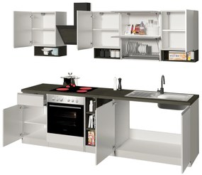 Cucina Lineare SOLE 256 cm - Bianco e Report, Design Moderno Made in Italy