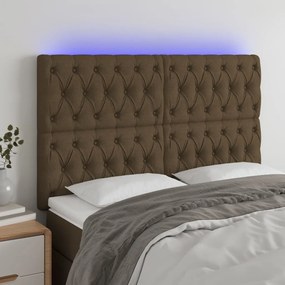 Testiera A Led Marrone Scuro 160x7x118/128 Cm İn Tessuto /