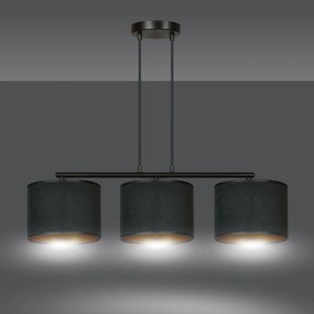 Lampadario 3 Luci Ganesha In Acciaio Nero E Paralumi In Tessuto Nero