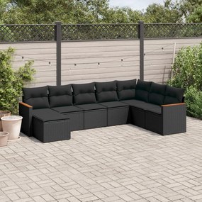 Set Divani da Giardino con Cuscini 8 pz Nero in Polyrattan