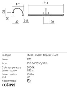 Redo 01-3467 - Lampada LED da quadro KENDO LED/11W/230V 51,4 cm CRI 92 nero