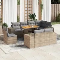 Set Divano da Giardino 9 pz con Cuscini Beige in Polyrattan 3327391