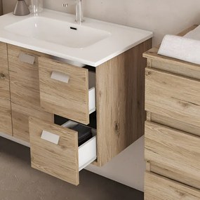 Mobile bagno sospeso 82 cm base 2 ante e 2 cassetti con lavabo ANGELA2 Quercia Naturale