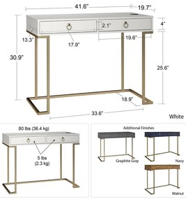 Tavolo da lavoro bianco Camila - CosmoLiving by Cosmopolitan