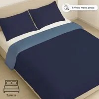 Parure copripiumino matrimoniale in microfibra mano pesca blu