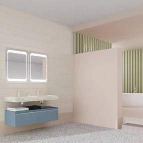 Mobile sottolavabo e lavabo Ofset per doppia vasca lavabo-rovere ice; cassetti-blu pastello opaco L 120 x H 32 x P 46 cm 2 cassetti