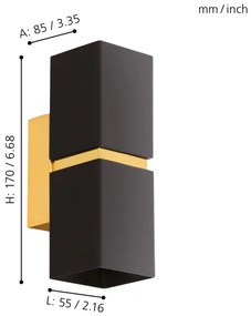 Eglo 64798 - Applique a LED PASSA PRO 2xGU10/3,3W/230V 3000K nero/oro