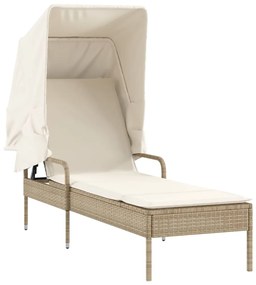 Lettino prendisole con baldacchino e tavolino beige polyrattan