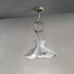 Plafoniera Classica Lecco Metallo E Ceramica Argento Decorato 1 Luce E27