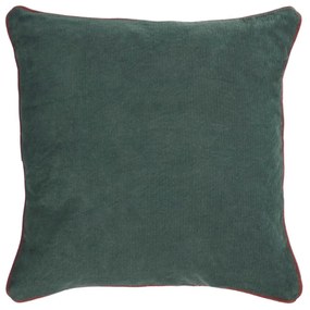 Kave Home - Fodera cuscino Kelaia 100% cotone velluto a coste verde con bordo arancione 45 x 45 cm