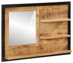 Specchio Con Ripiani 80x8x55 Cm Vetro E Legno Massello Di Mango /