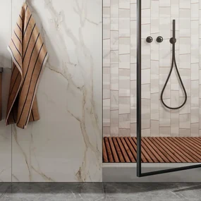 Piastrella da rivestimento interno 60 x 120 cm Sp. 9 mm rettificato Marble Vision in gres naturale smaltato lucido bianco dorato traffico medio (pei 2/5) 0.72 mq