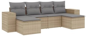 Set divano da giardino 6 pz con cuscini beige in polyrattan