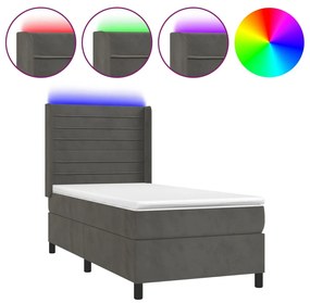 Letto a Molle con Materasso e LED Grigio Scuro 80x200cm Velluto