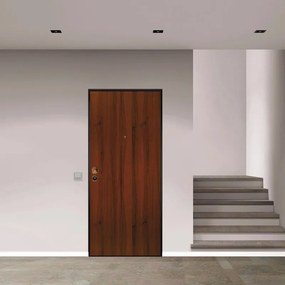 Porta blindata YALE Super L 80 x H 210 cm in melaminico noce scuro, apertura spingere a destra, falso telaio incluso