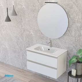 Mobile Bagno Sospeso "Unit One" Da 80 Cm Composto Da Due Cassetti Finitura Bianco Opaco