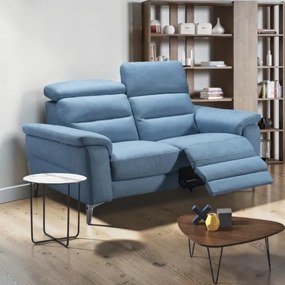 Divano in Vera Pelle L160 cm reclinabile poggiatesta - Valta Azzurro