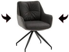 Set di poltroncine girevoli WATSON in similpelle antracite, tessuto grigio e gambe in metallo nero, con braccioli