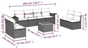 Set Divani da Giardino 9 pz con Cuscini Nero in Polyrattan