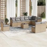 Set Divani da Giardino 11 pz con Cuscini Beige in Polyrattan 3249648