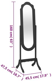 Specchio Autoportante Nero 45,5x47,5x160 cm Legno Multistrato
