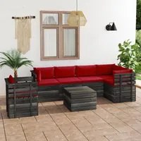 Set Divani da Giardino su Pallet 7 pz con Cuscini Massello Pino 3061965