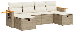 Set divano da giardino 6 pz con cuscini beige in polyrattan