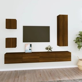 Set mobili porta tv 5 pz rovere marrone in legno multistrato