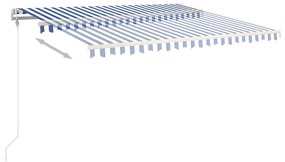 Tenda da Sole Retrattile Automatica con Pali 4,5x3 m Blu Bianca