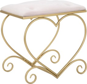 Sgabello Heart Rosa 50x37,5x51,5 cm in Ferro e MDF e Spugna e Poliestere Oro e Crema...