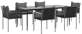 Set pranzo da giardino 7 pz con cuscini in polyrattan e acciaio