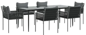 Set pranzo da giardino 7 pz con cuscini in polyrattan e acciaio
