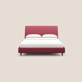 Dorotea letto imbottito con piedi in legno in morbido bouclé impermeabile T07 rosso