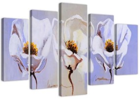 Quadri Quadro 5 pezzi Stampa su tela Fiori Bianco Natura