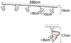 Sistema a binario industriale nero con 5 faretti monofase - Suplux
